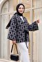Tie-Waist Square Pattern Fringed Kimono - Dark Navy Blue - 3