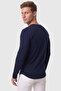 Men's Navy Blue 95% Cotton Slim Fit Open Collar Lycra Combed Cotton Sweatshirt Oval Cut 2602299 - 5