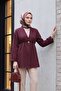 Elastic Waist, Folded Sleeves, Single Button Crepe Kimono - Plum - 3