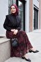 Side Zipper Patterned Lined Chiffon Skirt - Dark Burgundy - 4