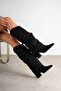 Lenaa Black Suede Drawstring Detachable Pointed Toe Heeled Boots with Zipper Women's Shoes - 3