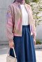Patterned Summer Jacket with Elastic Sleeves and Waist, Pockets and Zipper - Pink - 4