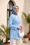 Elastic Waist, Folded Sleeves, Single Button Crepe Kimono - Baby Blue - 5