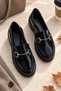 Arven Black Patent Leather Buckle Thick Orthopedic Fuspet Sole Women's Loafer Shoes