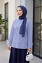 Crew Neck Slit Striped Viscose Sweatshirt -Indigo - 3