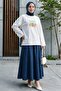Crew Neck Front Printed Loose Combed Cotton Sweatshirt -White - 5