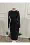 Women's long sleeve midi dress with patterned sleeves, side slit, and belted waist in janjan crepe. - 4