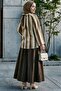 Spanish Style Thick Striped Loose Blouse with Tie at the Back -Brown - 6