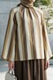Spanish Style Thick Striped Loose Blouse with Tie at the Back -Brown - 4