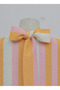 Spanish Style Thick Striped Loose Blouse with Tie at the Back - Orange - 8