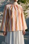 Spanish Style Thick Striped Loose Blouse with Tie at the Back - Orange - 4