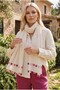 Tiered Pink Floral Embroidered Handcrafted Cotton Shawl - 4