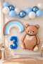 3 Year Old Retro Blue Rainbow and Bear Themed Birthday Balloon Decoration Set Set36