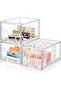 Delivera 3 Pack Stackable Plastic Storage Drawers, Transparent Storage Box Organizer with Extendable Drawer