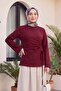 Asymmetrical Cut Lace Detailed Combed Cotton Sweatshirt - Burgundy - 3