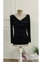 Women's long sleeve velvet blouse with turn-down collar and lace detailing on the back - 8