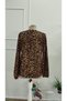 Women's long sleeve v-neck pleated front leopard print supreme blouse - 7