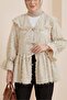 Lace-up front, feather textured clip jacquard kimono - beige