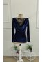 Women's long sleeve velvet blouse with turn-down collar and lace detailing on the back - 5