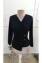 Women's long sleeve, double-breasted, button-down crepe blouse with asymmetrical hem detail (imported) - 4