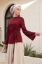 Asymmetrical Cut Lace Detailed Combed Cotton Sweatshirt - Burgundy - 4
