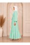 Mintgreen Belted Pleated Chiffon Hijab Dress - 3