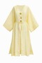 Brooch Detailed Embossed Polka Dot Patterned Jacquard Kimono with Slits on the Sides - Yellow - 5