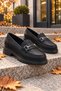 Arven Black Matte Buckle Thick Orthopedic Fuspet Sole Women's Loafer Shoes - 2