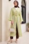 Brooch Detailed Embossed Polka Dot Patterned Jacquard Kimono with Slits on the Sides - Green - 5