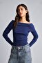 Ultra Soft Fitted Off-The-Shoulder Folded Collar Ribbed Knitwear Basic Sweater H2387Ax26Au - 2