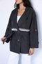 Black Lace Detailed Striped Trench Coat - 4