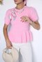 Pink Gülseli Women's Short Sleeve Knitwear Blouse with Scarf Accessory - 4