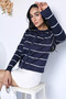 Navy Blue Women's Striped Knitwear Cardigan - 4