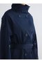 Ozmarka New Season Navy Blue Stand Collar Belted Women's Gabardine Trench Coat - 3