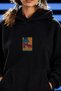 Women's Oversize Hoodie Seventies Party Printed Black - Hooded, Kangaroo Pocket, 3 Thread Fleece - 2