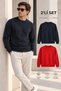 Men's Set of 2 Crew Neck Basic Sweatshirts Red & Navy Blue
