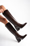 Women's Brown Boots with Pointed Toe and Zipper, Elastic - 2
