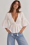 Embroidered Scallop Blouse with Flywheel Sleeves