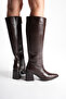 Women's Brown Boots with Pointed Toe and Zipper, Elastic - 5