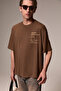 Kyren Men's Organic Cotton Front and Back Printed Round Neck Khaki T-Shirt - 5