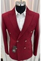 Men's Burgundy Slim Fit Gold Button Double Breasted Blazer Single Jacket - 3