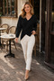Women's Double Breasted Collar Long Sleeve Hair Braided Carry Pattern Cross Front Design Off Shoulder Elegant Stylish Casual Black Knitwear Sweater - 6