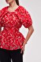 Women's Cropped Patterned Half-Sleeve Blouse - 5