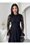 Women's Lace Detailed Spanish Sleeve Lined Midi Dress - 7