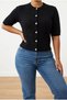 Crew Neck Hair Knit Short Sleeve Women's Knitwear Cardigan Textured Premium Quality - 3