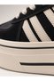Women's Black Suede Leather Platform Sneaker – Cream Double Stripe, Thick Sole - 3