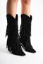 Women's Black Suede Tasseled Boots with Pointed Toe - 5