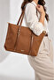 Women's Tan Lined Hand and Shoulder Bag - 3