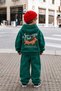 Boys' Green Hooded Dog Print Cotton Sweatshirt and Green Sweatpants Top and Bottom Set - 2