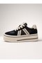 Women's Black Suede Leather Platform Sneaker – Cream Double Stripe, Thick Sole - 6